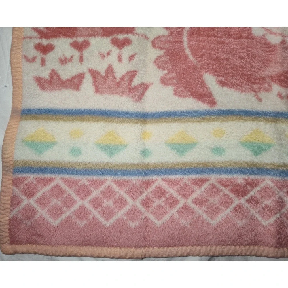 VTG Baby Mink Pink Dragon Dinosaur Soft Acrylic Blanket‎ Mommy Heart Palm Tree - Picture 4 of 5